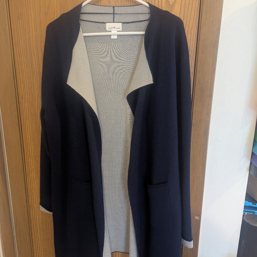 Jaclyn Smith Open Front Full Length Navy Cardigan Jacket with Pockets-XL